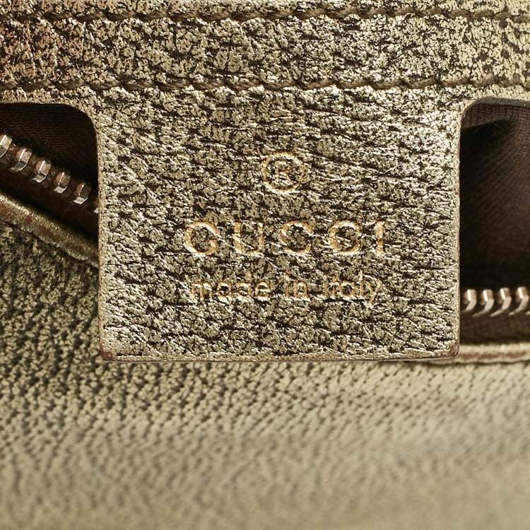 Pre Owned Gucci Gold Leather Bamboo Ring Hobo