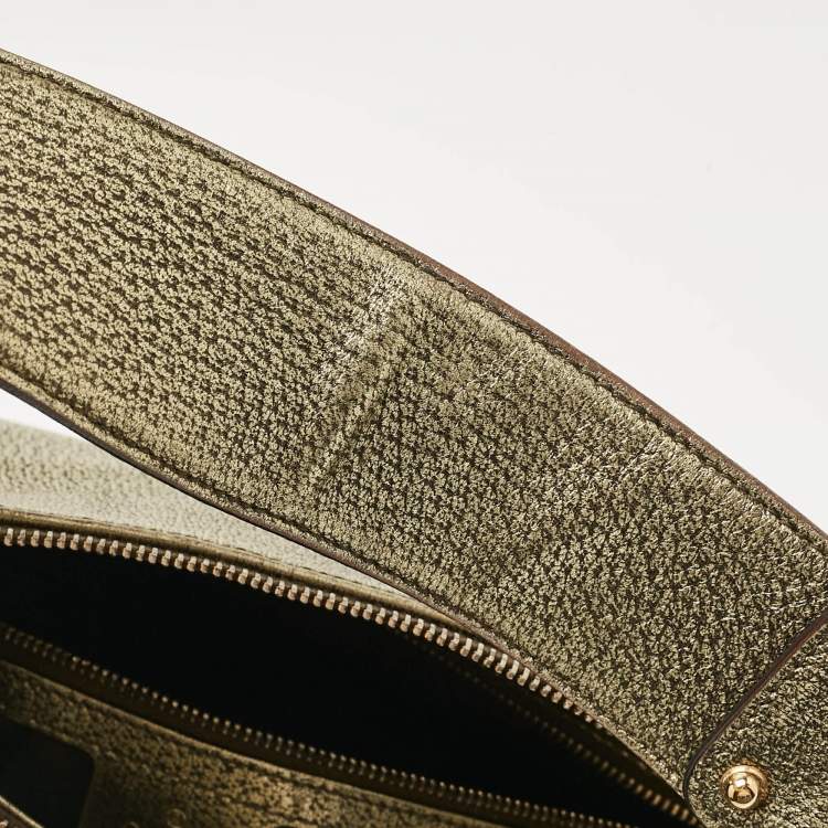 Pre Owned Gucci Gold Leather Bamboo Ring Hobo