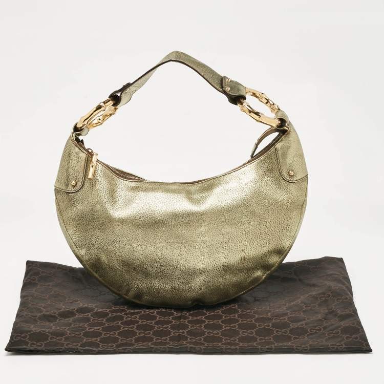 Pre Owned Gucci Gold Leather Bamboo Ring Hobo