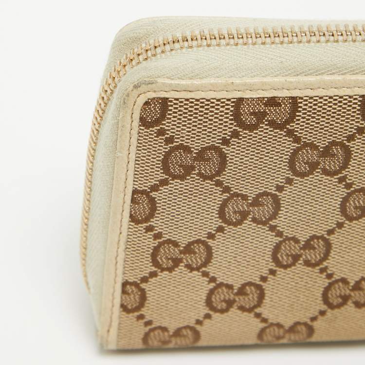 Pre Owned Gucci Beige GG Canvas and Leather Zip Continental Wallet