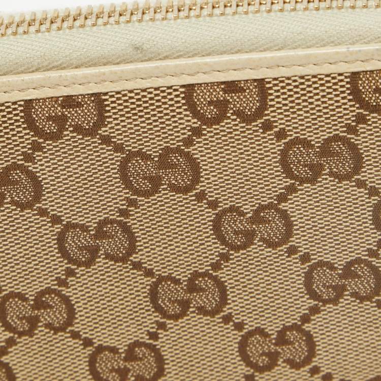 Pre Owned Gucci Beige GG Canvas and Leather Zip Continental Wallet