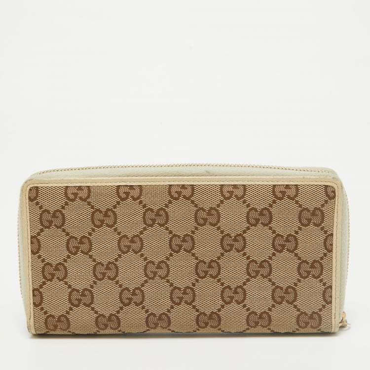 Pre Owned Gucci Beige GG Canvas and Leather Zip Continental Wallet