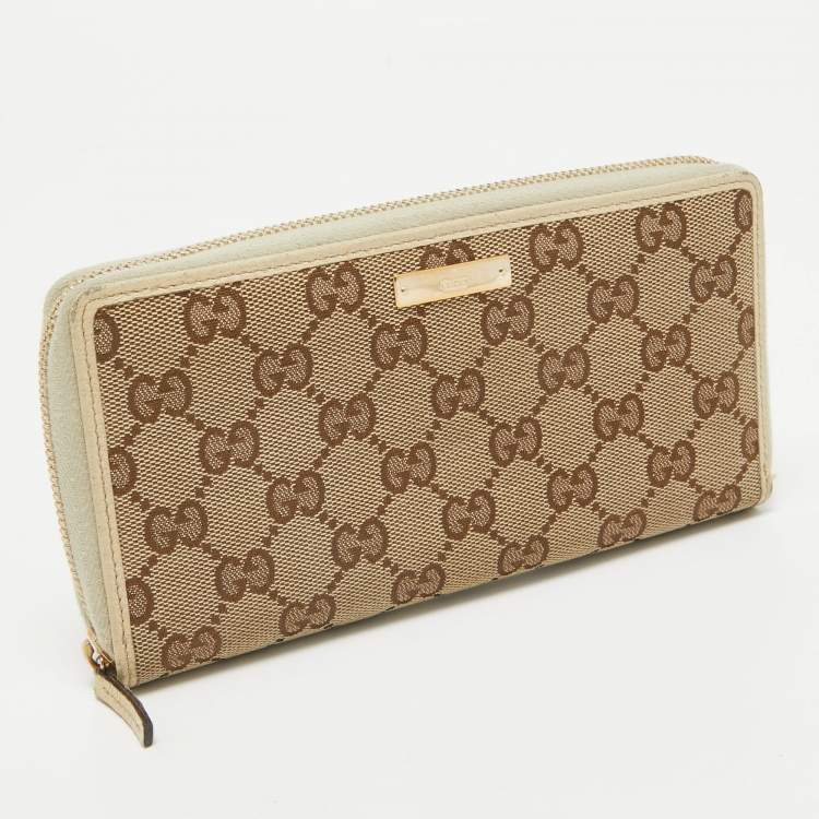 Pre Owned Gucci Beige GG Canvas and Leather Zip Continental Wallet