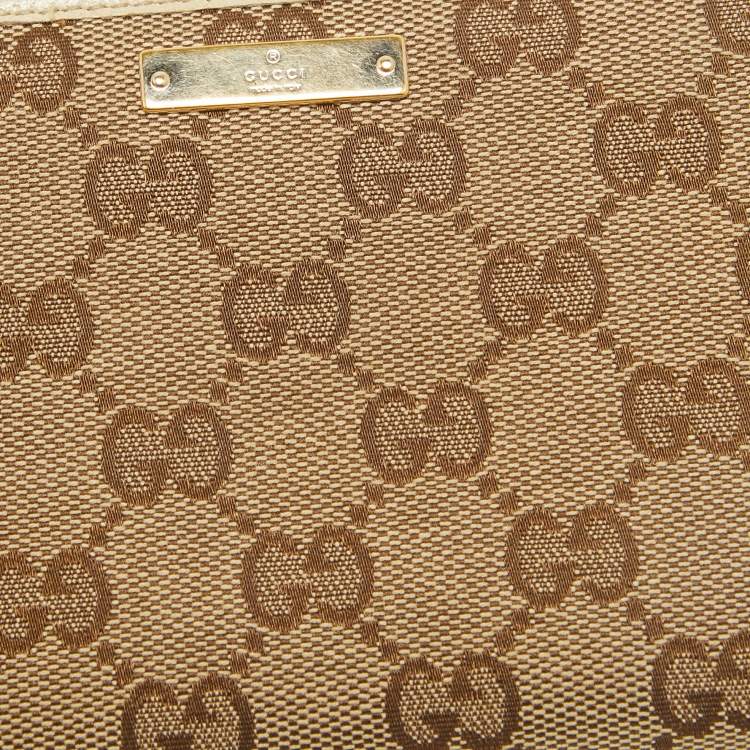 Pre Owned Gucci Beige GG Canvas and Leather Zip Continental Wallet