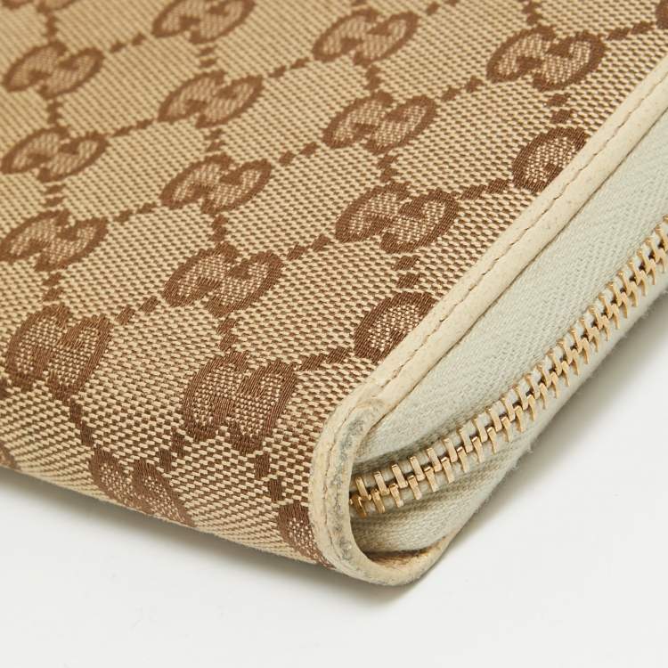 Pre Owned Gucci Beige GG Canvas and Leather Zip Continental Wallet