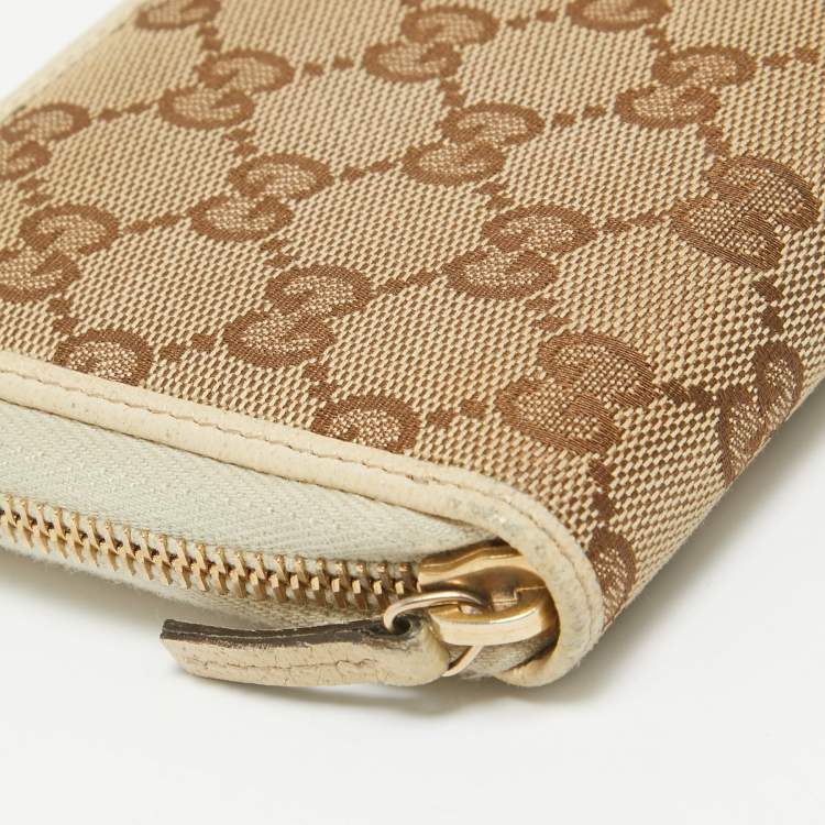 Pre Owned Gucci Beige GG Canvas and Leather Zip Continental Wallet