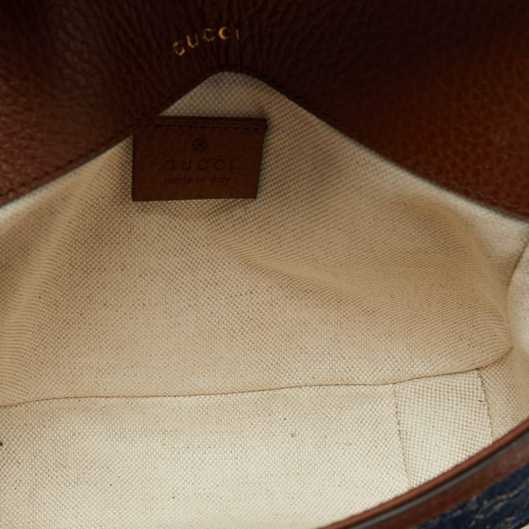 Pre Owned Gucci Blue/Brown GG Denim and Leather Mini Horsebit 1955 Crossbody Bag