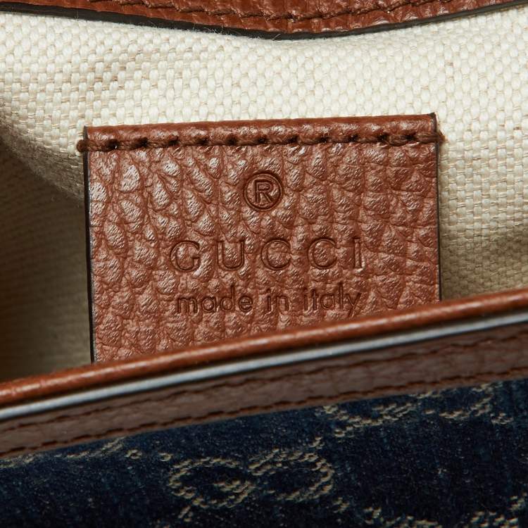 Pre Owned Gucci Blue/Brown GG Denim and Leather Mini Horsebit 1955 Crossbody Bag