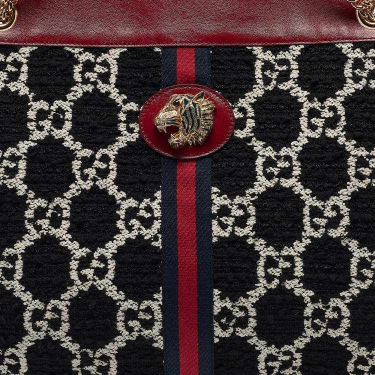 Pre Owned Gucci Red/Black Jumbo GG Tweed Large Rajah Tote