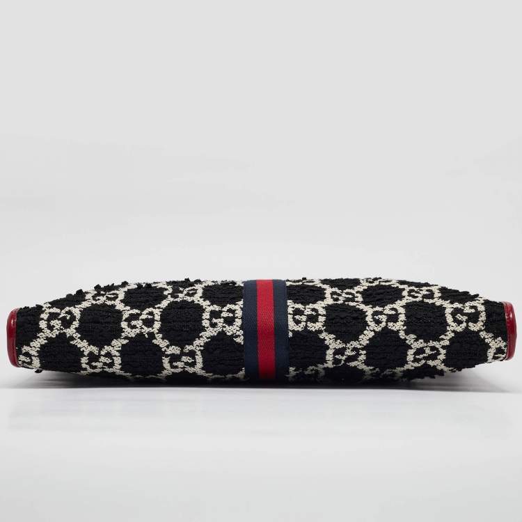 Pre Owned Gucci Red/Black Jumbo GG Tweed Large Rajah Tote