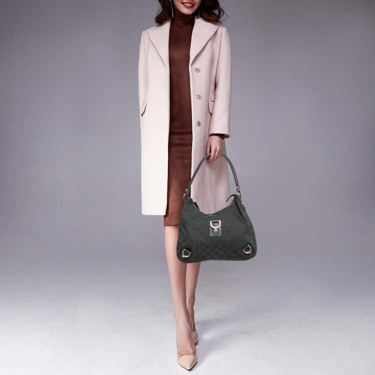 Pre Owned Gucci Black GG Canvas and Leather Abbey D-Ring Hobo
