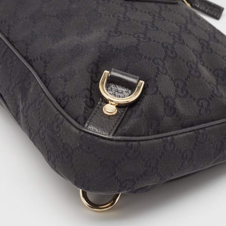 Pre Owned Gucci Black GG Canvas and Leather Abbey D-Ring Hobo