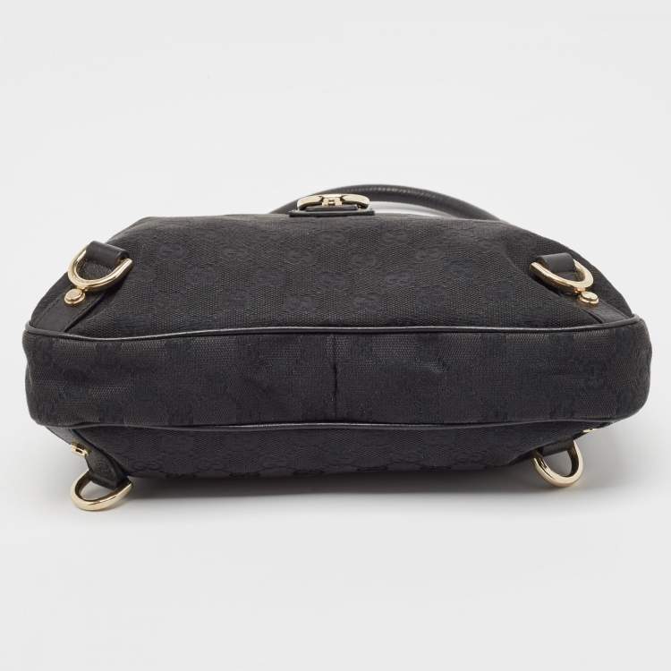 Pre Owned Gucci Black GG Canvas and Leather Abbey D-Ring Hobo