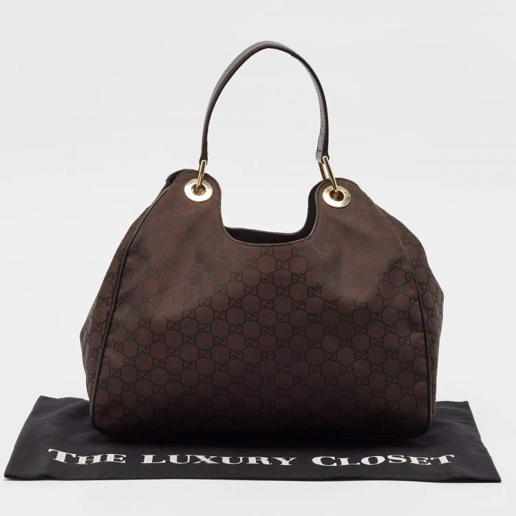 Pre Owned Gucci Dark Brown GG Nylon Colbert Hobo