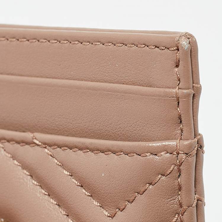 Pre Owned Gucci Beige Matelassé Leather GG Marmont Card Holder