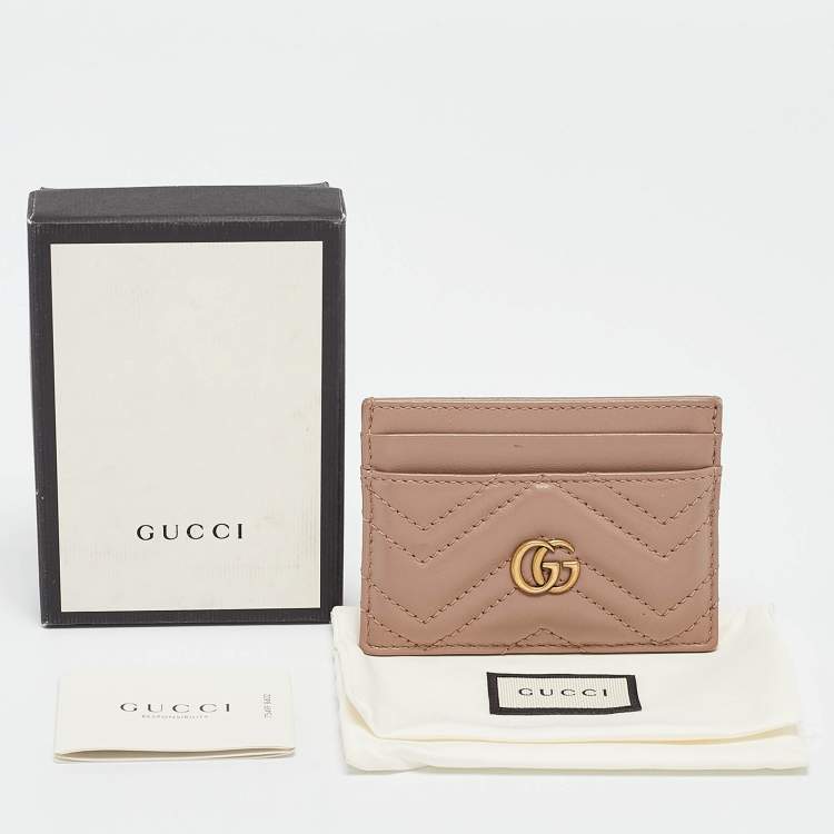 Pre Owned Gucci Beige Matelassé Leather GG Marmont Card Holder
