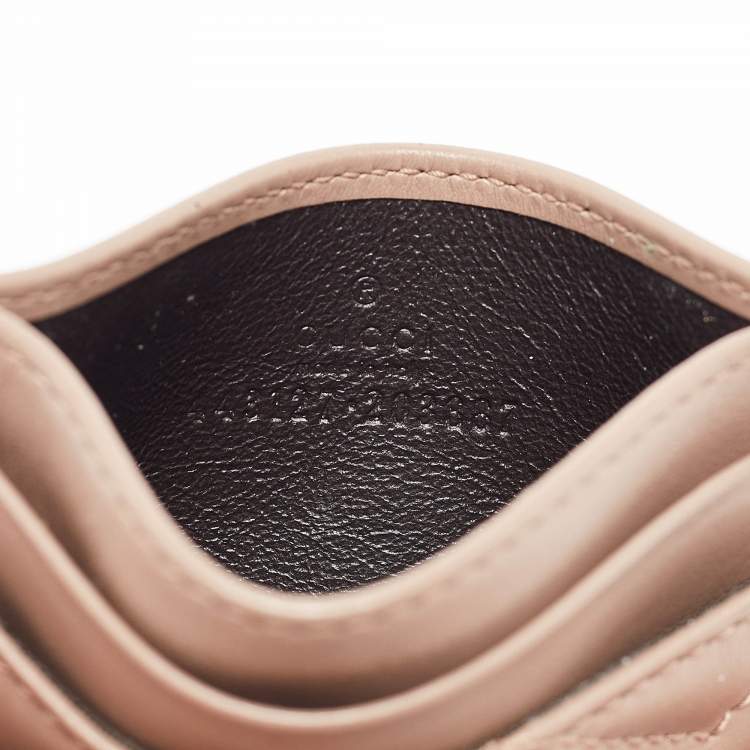 Pre Owned Gucci Beige Matelassé Leather GG Marmont Card Holder