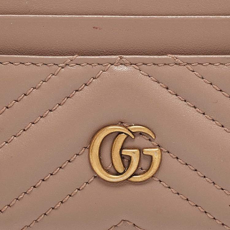 Pre Owned Gucci Beige Matelassé Leather GG Marmont Card Holder