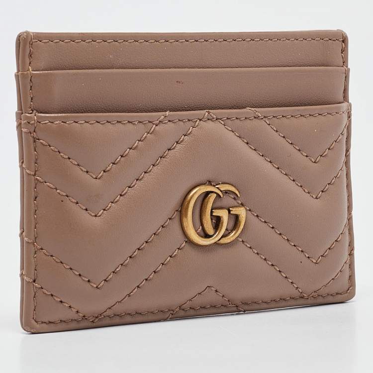 Pre Owned Gucci Beige Matelassé Leather GG Marmont Card Holder
