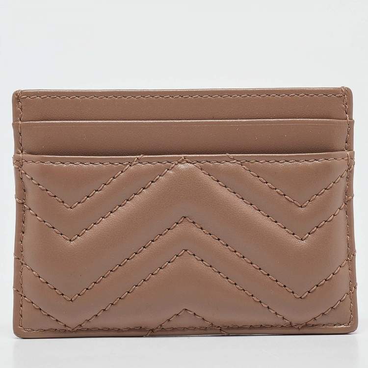 Pre Owned Gucci Beige Matelassé Leather GG Marmont Card Holder
