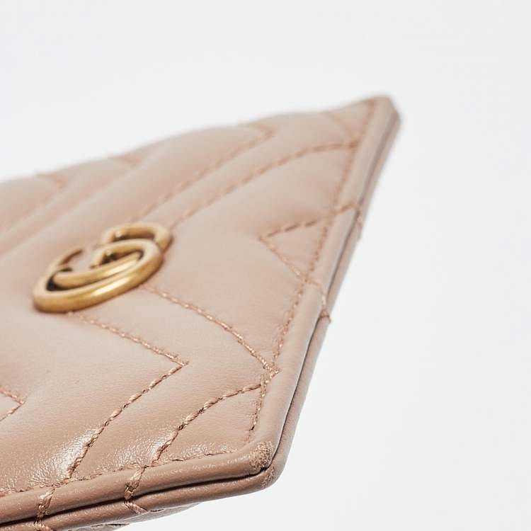 Pre Owned Gucci Beige Matelassé Leather GG Marmont Card Holder