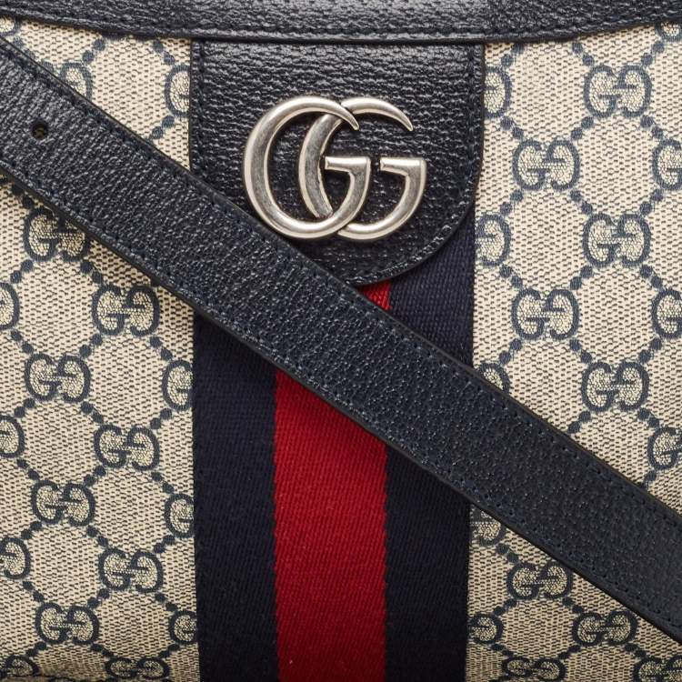 Pre Owned Gucci Blue/Beige GG Supreme Canvas Small Ophidia Crossbody Bag