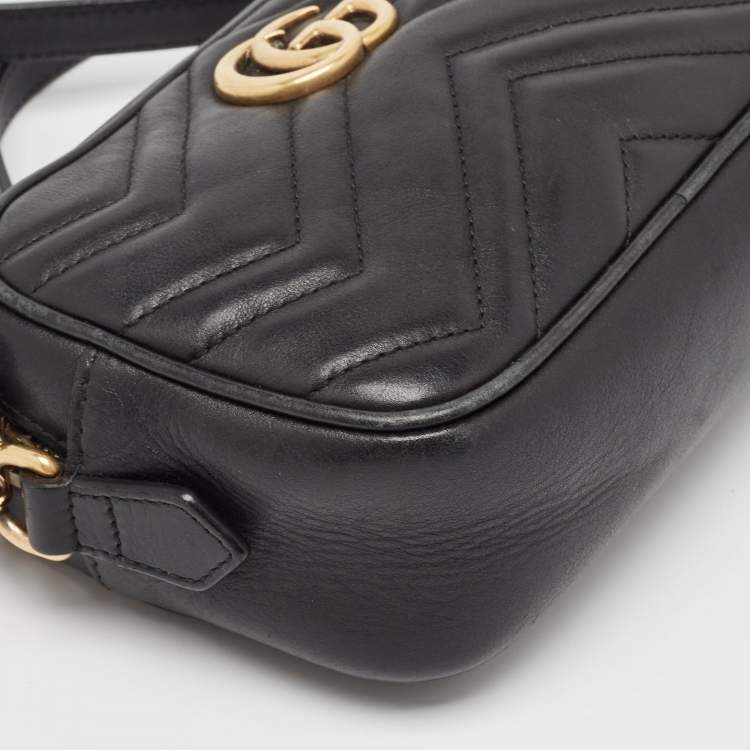 Pre Owned Gucci Black Matelasse Leather Mini GG Marmont Shoulder Bag