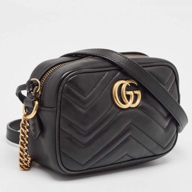 Pre Owned Gucci Black Matelasse Leather Mini GG Marmont Shoulder Bag
