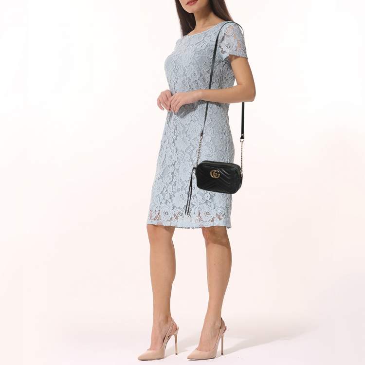 Pre Owned Gucci Black Matelasse Leather Mini GG Marmont Shoulder Bag