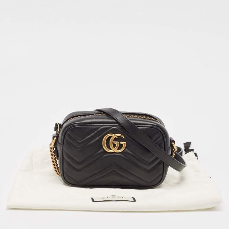 Pre Owned Gucci Black Matelasse Leather Mini GG Marmont Shoulder Bag
