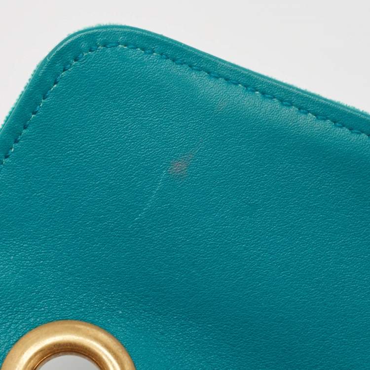 Pre Owned Gucci Green Matelassé Velvet Small GG Marmont Shoulder Bag