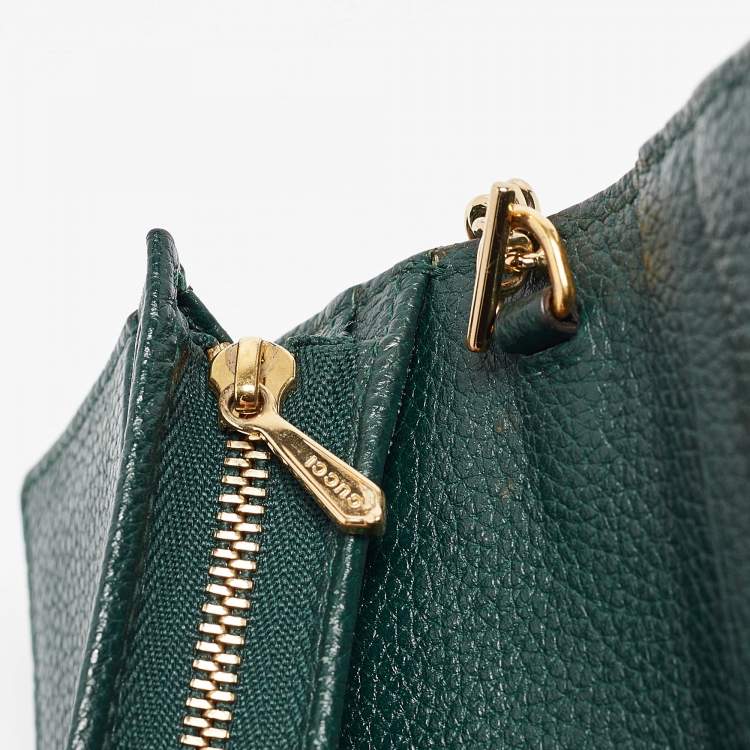 Pre Owned Gucci Green Leather Zumi Wallet On Chain