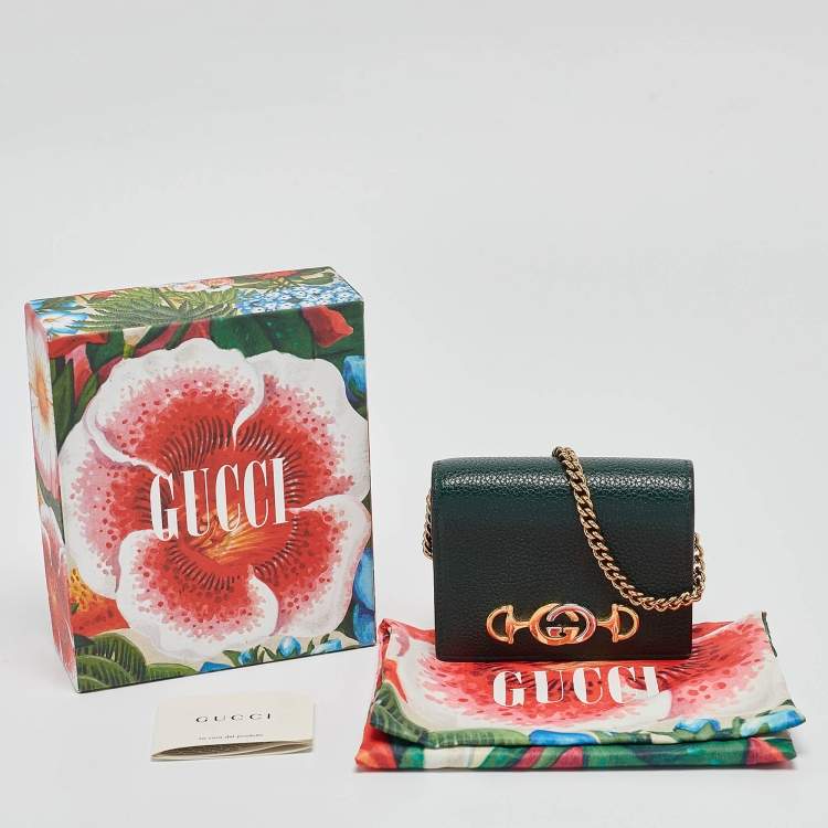 Pre Owned Gucci Green Leather Zumi Wallet On Chain