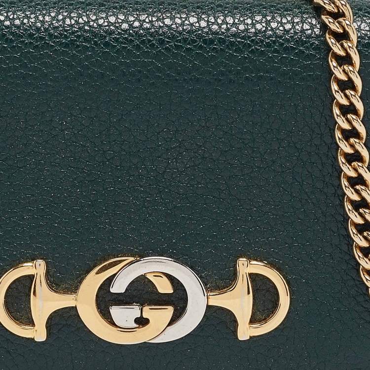 Pre Owned Gucci Green Leather Zumi Wallet On Chain
