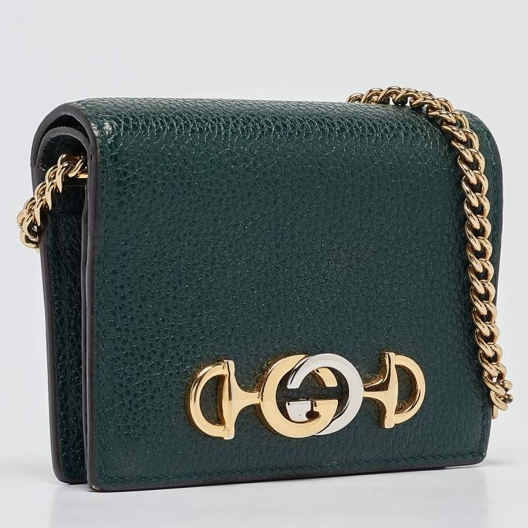 Pre Owned Gucci Green Leather Zumi Wallet On Chain