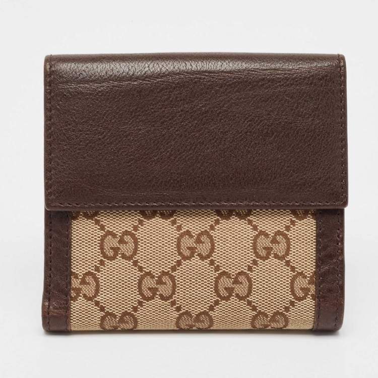 Pre Owned Gucci Brown/Beige GG Canvas and Leather Interlocking Icon French Wallet