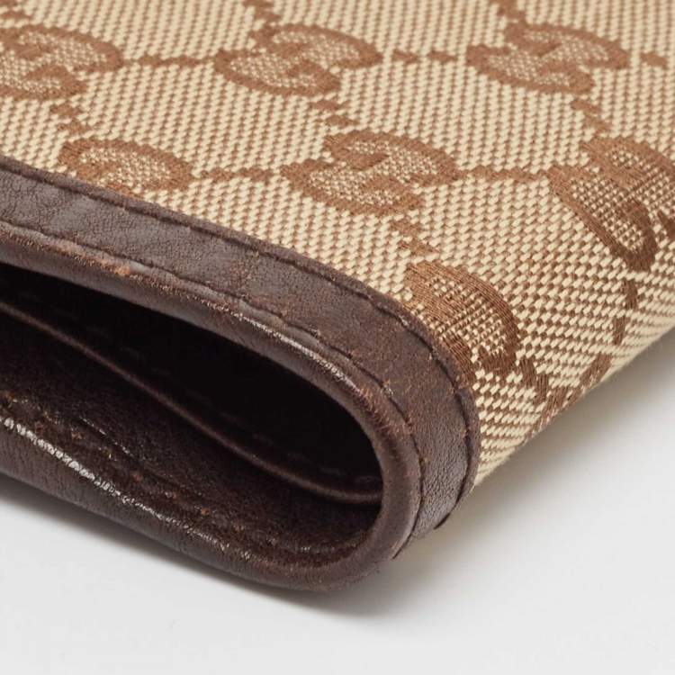 Pre Owned Gucci Brown/Beige GG Canvas and Leather Interlocking Icon French Wallet
