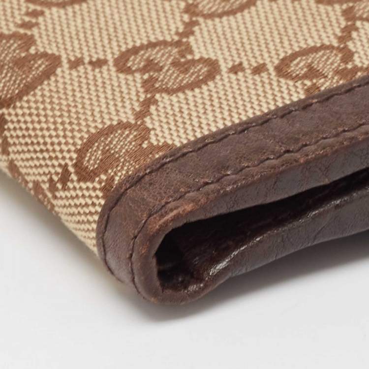 Pre Owned Gucci Brown/Beige GG Canvas and Leather Interlocking Icon French Wallet