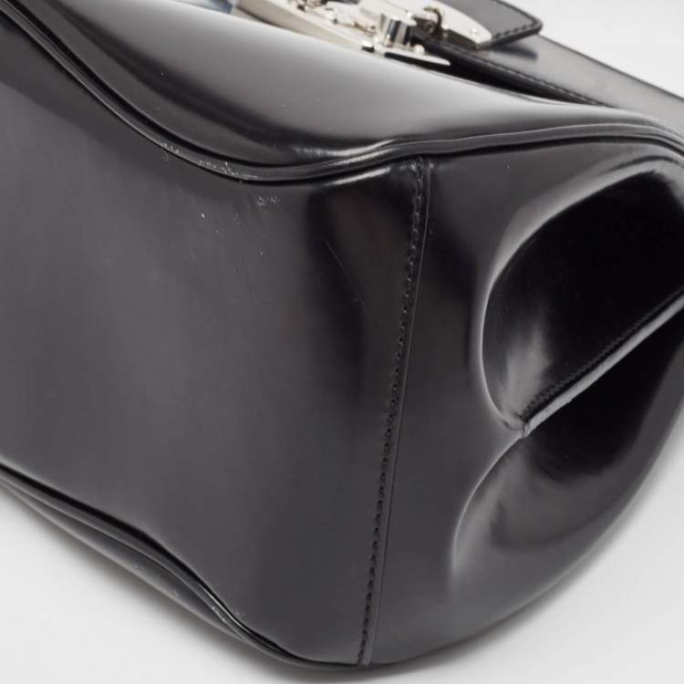 Pre Owned Gucci Black Glossy Leather Bamboo Lady Lock Top Handle Bag
