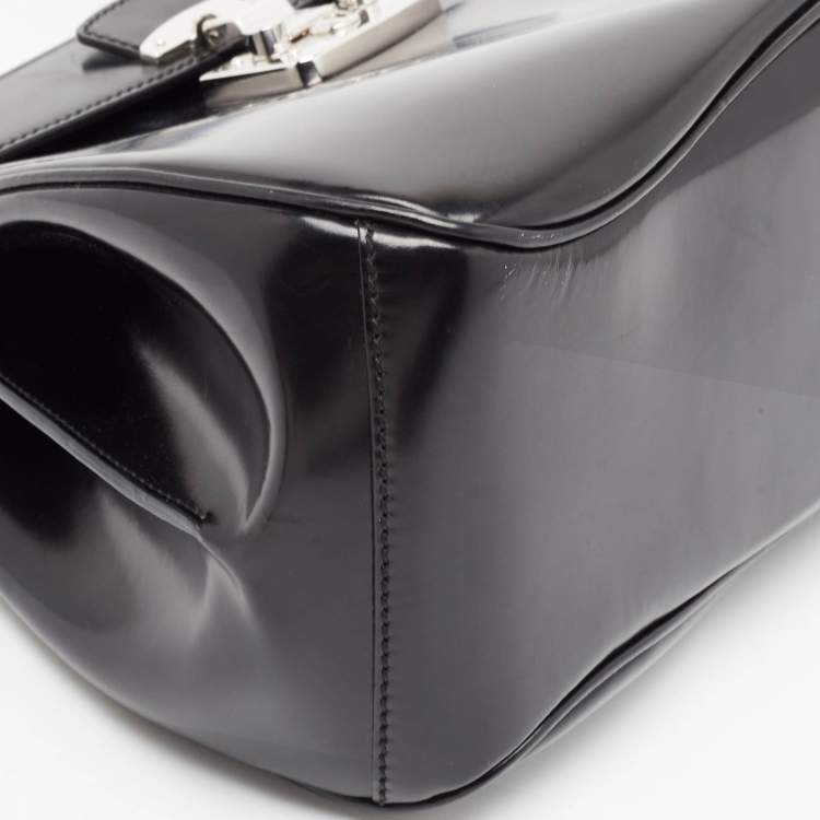 Pre Owned Gucci Black Glossy Leather Bamboo Lady Lock Top Handle Bag