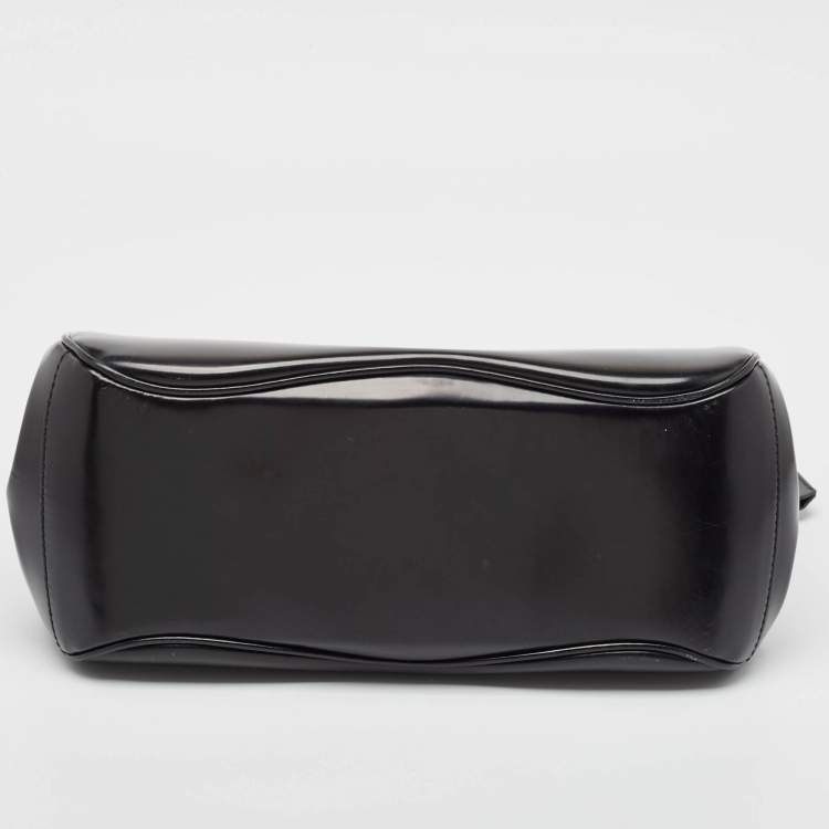Pre Owned Gucci Black Glossy Leather Bamboo Lady Lock Top Handle Bag