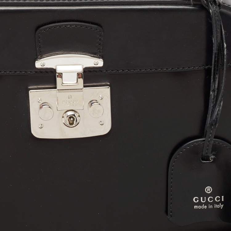 Pre Owned Gucci Black Glossy Leather Bamboo Lady Lock Top Handle Bag