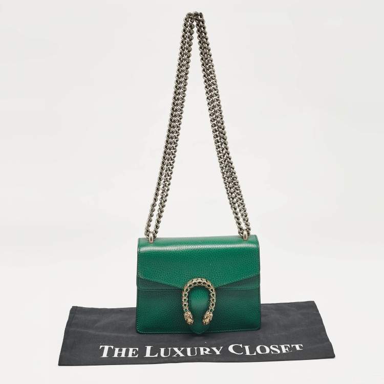 Pre Owned Gucci Green Leather Mini Dionysus Shoulder Bag