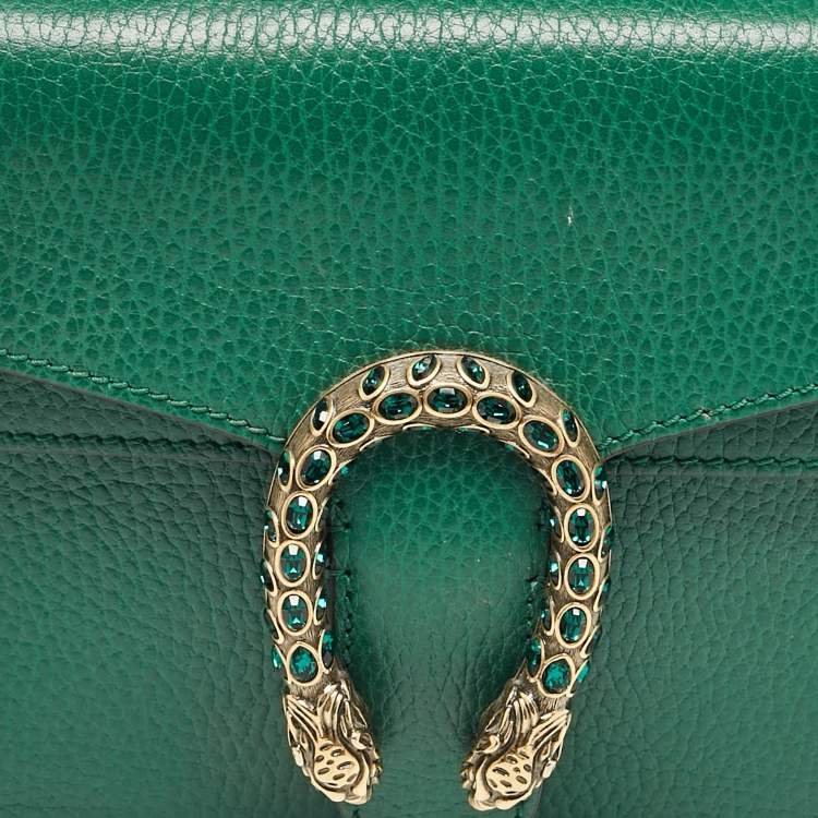 Pre Owned Gucci Green Leather Mini Dionysus Shoulder Bag