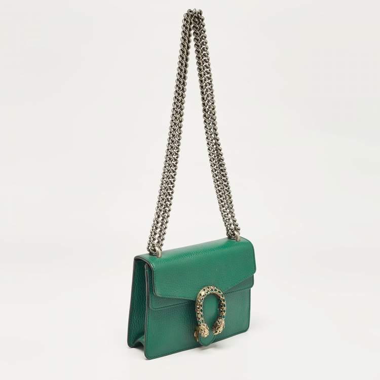 Pre Owned Gucci Green Leather Mini Dionysus Shoulder Bag
