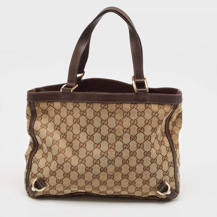 Pre Owned Gucci Beige/Brown GG Canvas and Leather Abbey Day Tote