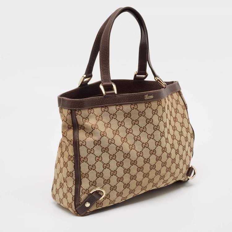 Pre Owned Gucci Beige/Brown GG Canvas and Leather Abbey Day Tote