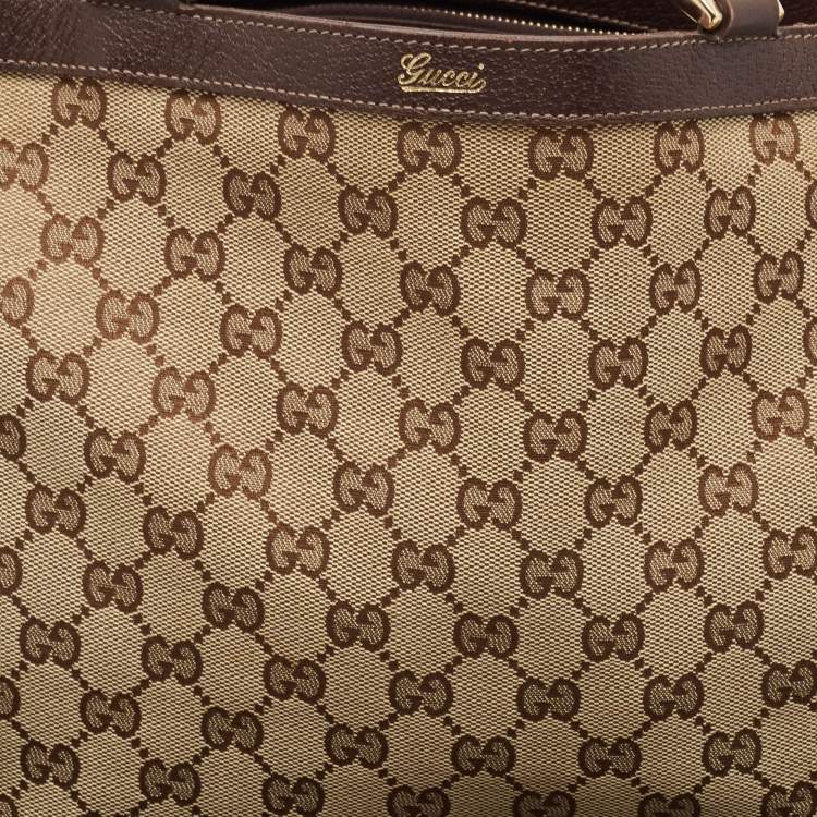 Pre Owned Gucci Beige/Brown GG Canvas and Leather Abbey Day Tote