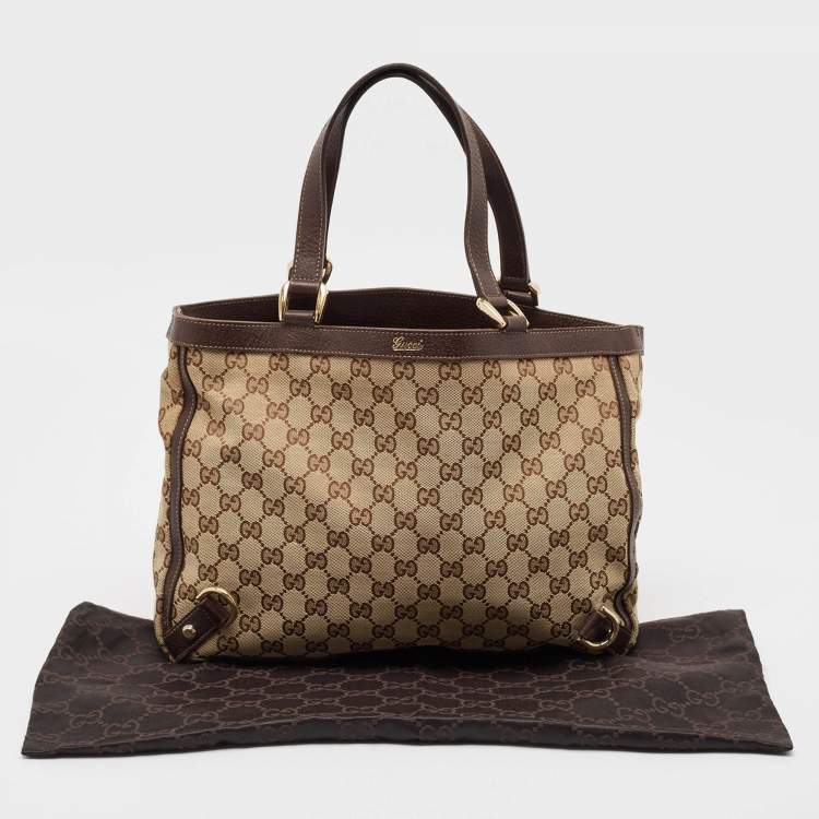 Pre Owned Gucci Beige/Brown GG Canvas and Leather Abbey Day Tote