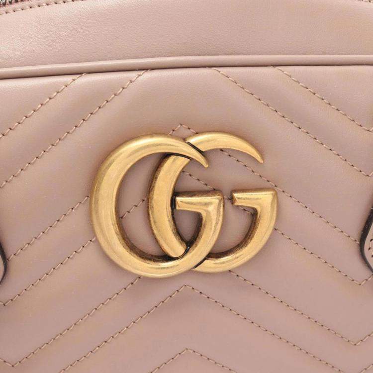 Pre Owned Gucci Pink Leather GG Marmont Medium Tote Bag